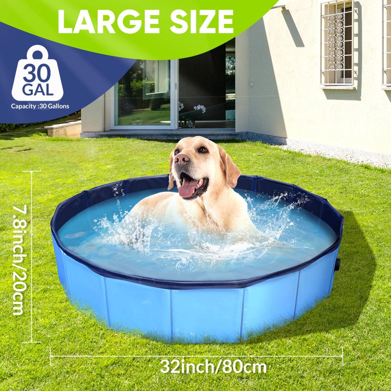 PUPTILY Dog Pool, Foldable Pet Swimming Pool with 6mm High-Strength PP Board, Hard Plastic Collapsible Doggy Pools for Small Dogs Kitty Duck,Non-Slip Doggie Bathtub Quick to Set Up and Drainage Hole(32x8in) - Image 2